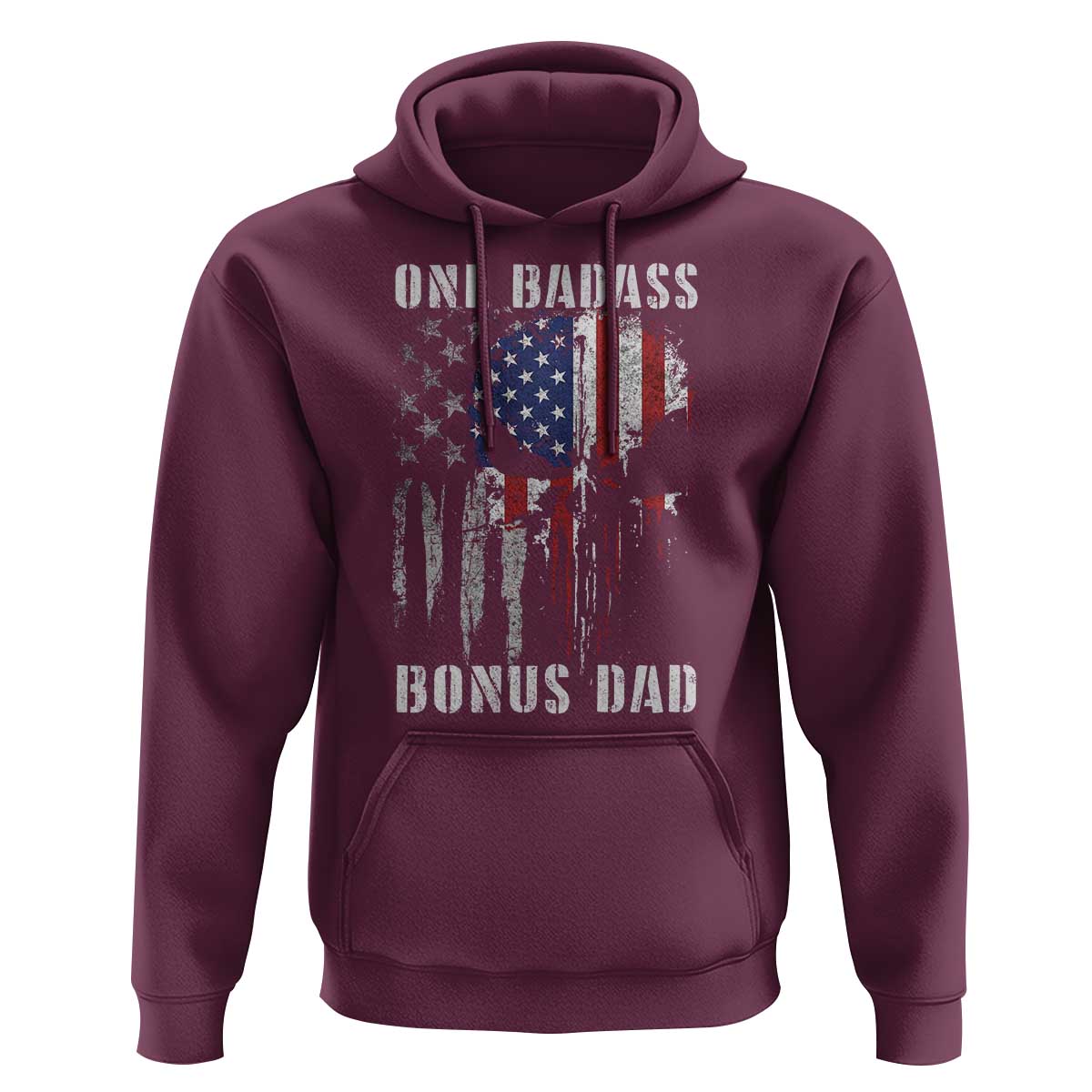 Funny One Badass Bonus Dad Hoodie Step Dad Fathers Day 4th Of July American Flag Skull - Wonder Print Shop