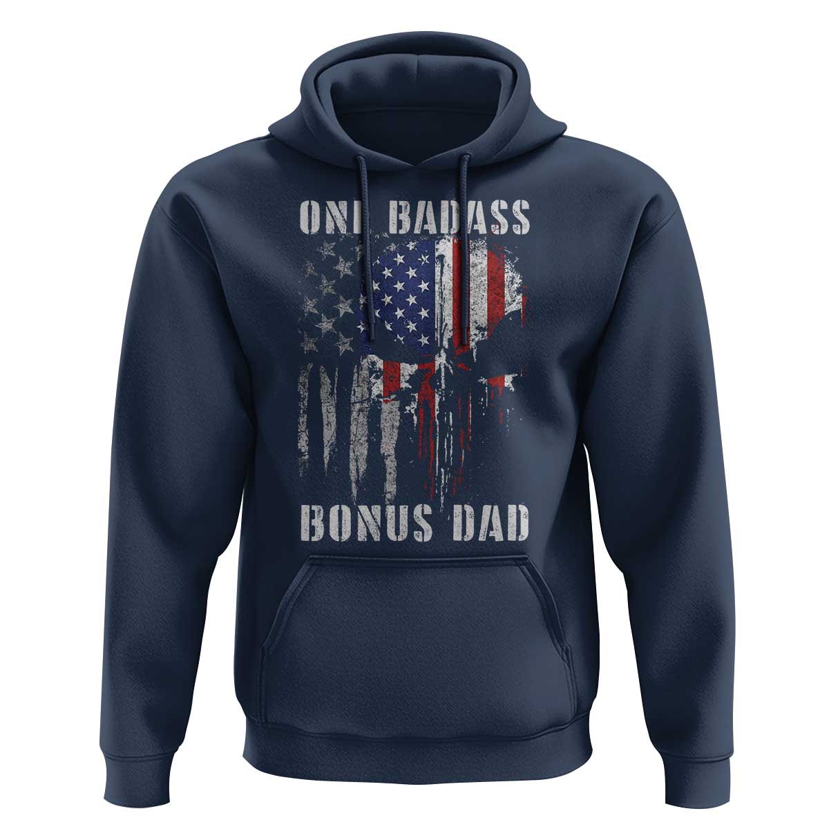 Funny One Badass Bonus Dad Hoodie Step Dad Fathers Day 4th Of July American Flag Skull - Wonder Print Shop