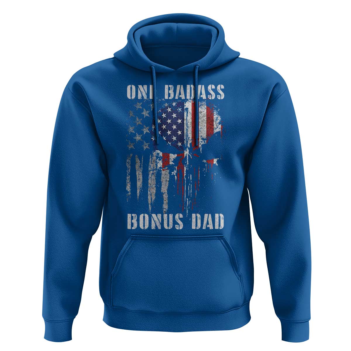 Funny One Badass Bonus Dad Hoodie Step Dad Fathers Day 4th Of July American Flag Skull - Wonder Print Shop