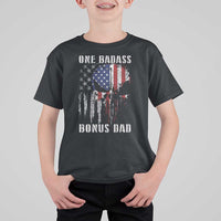 Funny One Badass Bonus Dad T Shirt For Kid Step Dad Fathers Day 4th Of July American Flag Skull - Wonder Print Shop