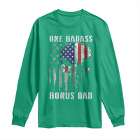 Funny One Badass Bonus Dad Long Sleeve Shirt Step Dad Fathers Day 4th Of July American Flag Skull - Wonder Print Shop