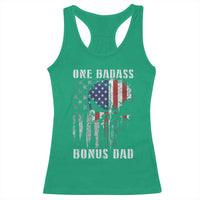 Funny One Badass Bonus Dad Racerback Tank Top Step Dad Fathers Day 4th Of July American Flag Skull - Wonder Print Shop