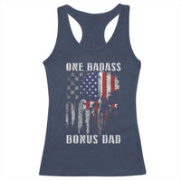Funny One Badass Bonus Dad Racerback Tank Top Step Dad Fathers Day 4th Of July American Flag Skull - Wonder Print Shop