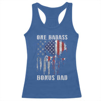 Funny One Badass Bonus Dad Racerback Tank Top Step Dad Fathers Day 4th Of July American Flag Skull - Wonder Print Shop