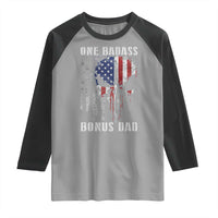 Funny One Badass Bonus Dad Raglan Shirt Step Dad Fathers Day 4th Of July American Flag Skull - Wonder Print Shop