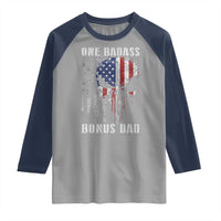 Funny One Badass Bonus Dad Raglan Shirt Step Dad Fathers Day 4th Of July American Flag Skull - Wonder Print Shop