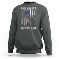 Funny One Badass Bonus Dad Sweatshirt Step Dad Fathers Day 4th Of July American Flag Skull - Wonder Print Shop