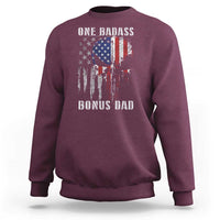 Funny One Badass Bonus Dad Sweatshirt Step Dad Fathers Day 4th Of July American Flag Skull - Wonder Print Shop