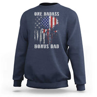 Funny One Badass Bonus Dad Sweatshirt Step Dad Fathers Day 4th Of July American Flag Skull - Wonder Print Shop