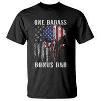 Funny One Badass Bonus Dad T Shirt Step Dad Fathers Day 4th Of July American Flag Skull - Wonder Print Shop