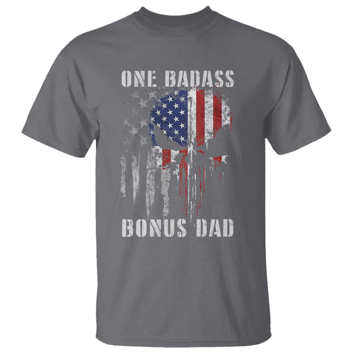 Funny One Badass Bonus Dad T Shirt Step Dad Fathers Day 4th Of July American Flag Skull - Wonder Print Shop