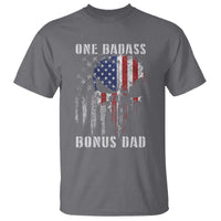 Funny One Badass Bonus Dad T Shirt Step Dad Fathers Day 4th Of July American Flag Skull - Wonder Print Shop