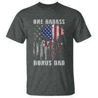 Funny One Badass Bonus Dad T Shirt Step Dad Fathers Day 4th Of July American Flag Skull - Wonder Print Shop
