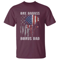 Funny One Badass Bonus Dad T Shirt Step Dad Fathers Day 4th Of July American Flag Skull - Wonder Print Shop