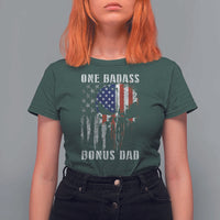 Funny One Badass Bonus Dad T Shirt For Women Step Dad Fathers Day 4th Of July American Flag Skull - Wonder Print Shop