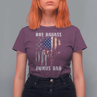 Funny One Badass Bonus Dad T Shirt For Women Step Dad Fathers Day 4th Of July American Flag Skull - Wonder Print Shop