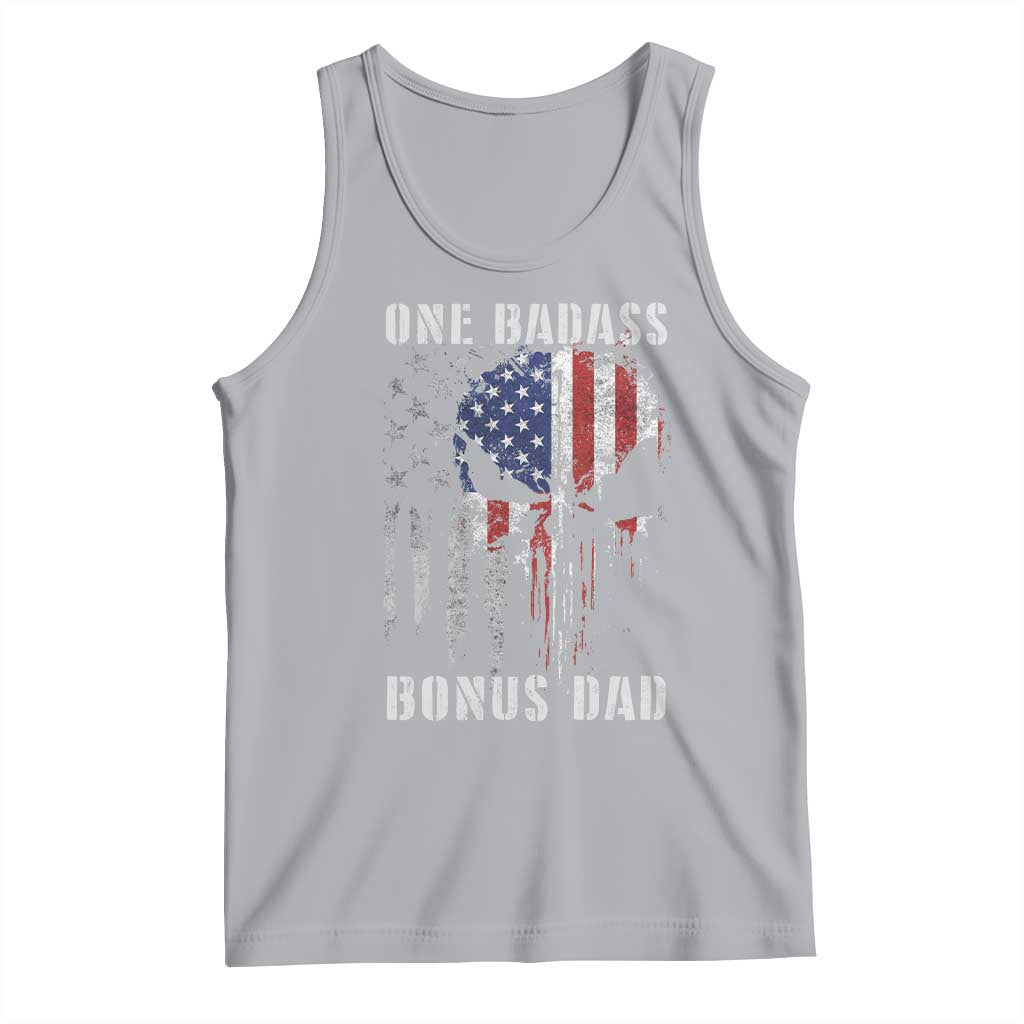 Funny One Badass Bonus Dad Tank Top Step Dad Fathers Day 4th Of July American Flag Skull - Wonder Print Shop