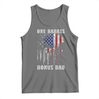 Funny One Badass Bonus Dad Tank Top Step Dad Fathers Day 4th Of July American Flag Skull - Wonder Print Shop