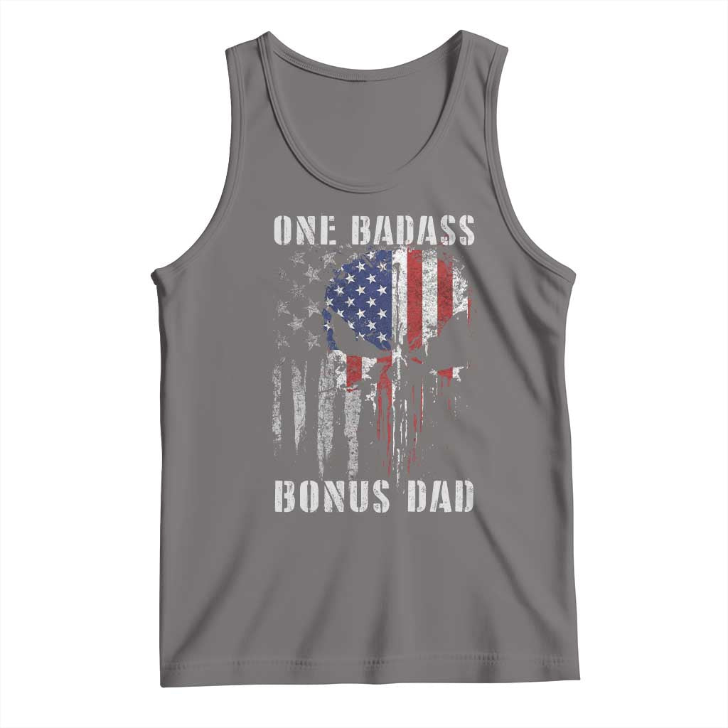 Funny One Badass Bonus Dad Tank Top Step Dad Fathers Day 4th Of July American Flag Skull - Wonder Print Shop