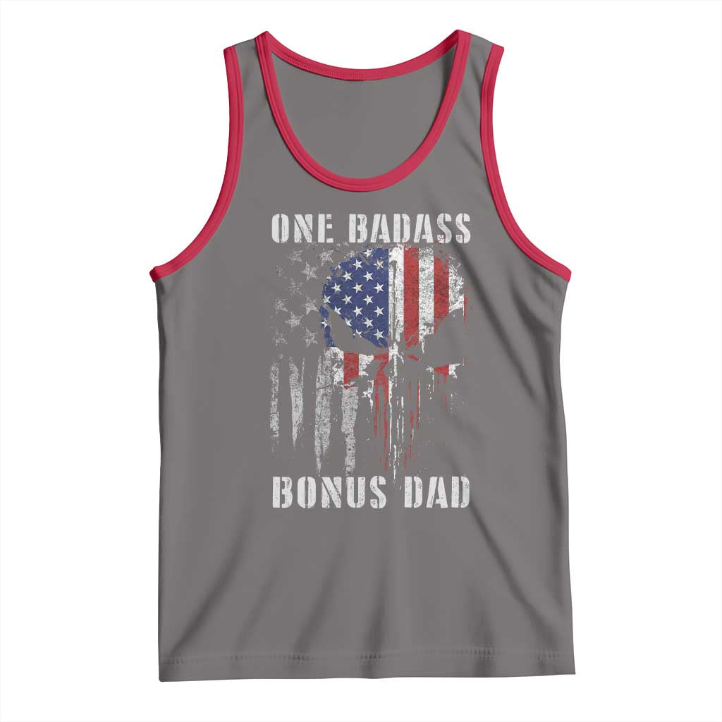 Funny One Badass Bonus Dad Tank Top Step Dad Fathers Day 4th Of July American Flag Skull - Wonder Print Shop
