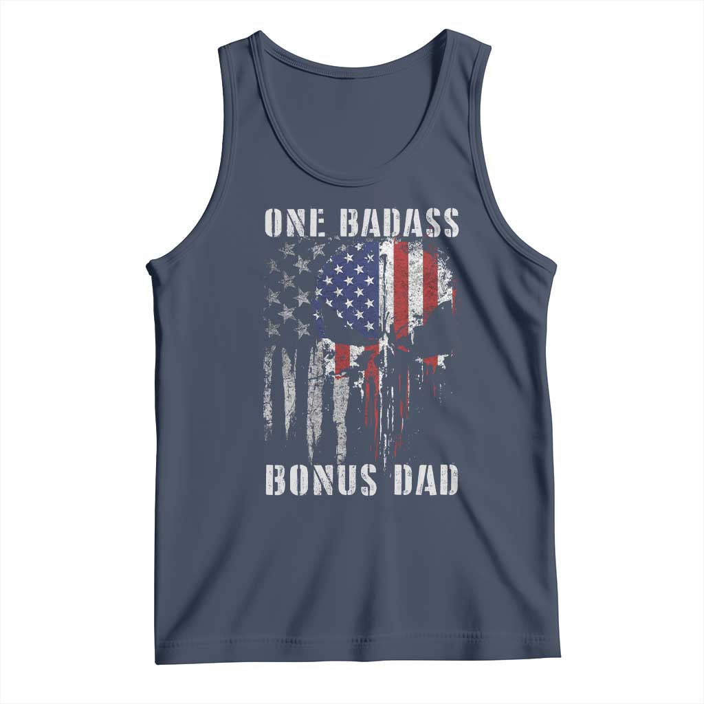 Funny One Badass Bonus Dad Tank Top Step Dad Fathers Day 4th Of July American Flag Skull - Wonder Print Shop
