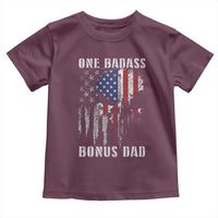 Funny One Badass Bonus Dad Toddler T Shirt Step Dad Fathers Day 4th Of July American Flag Skull - Wonder Print Shop