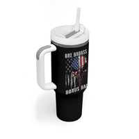 Funny One Badass Bonus Dad Tumbler With Handle Step Dad Fathers Day 4th Of July American Flag Skull - Wonder Print Shop