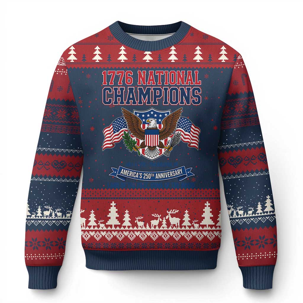1776 National Champions 250th Anniversary USA Ugly Christmas Sweater Land Of The Free Home Of The Brave
