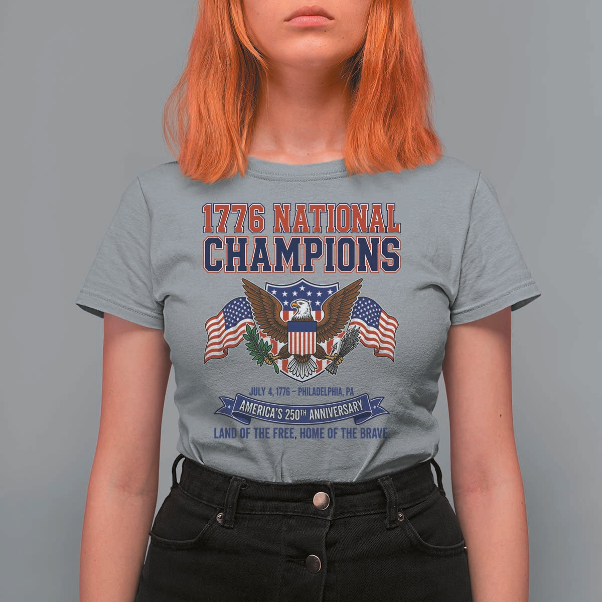 1776 National Champions 250th Anniversary USA T Shirt For Women Land Of The Free Home Of The Brave