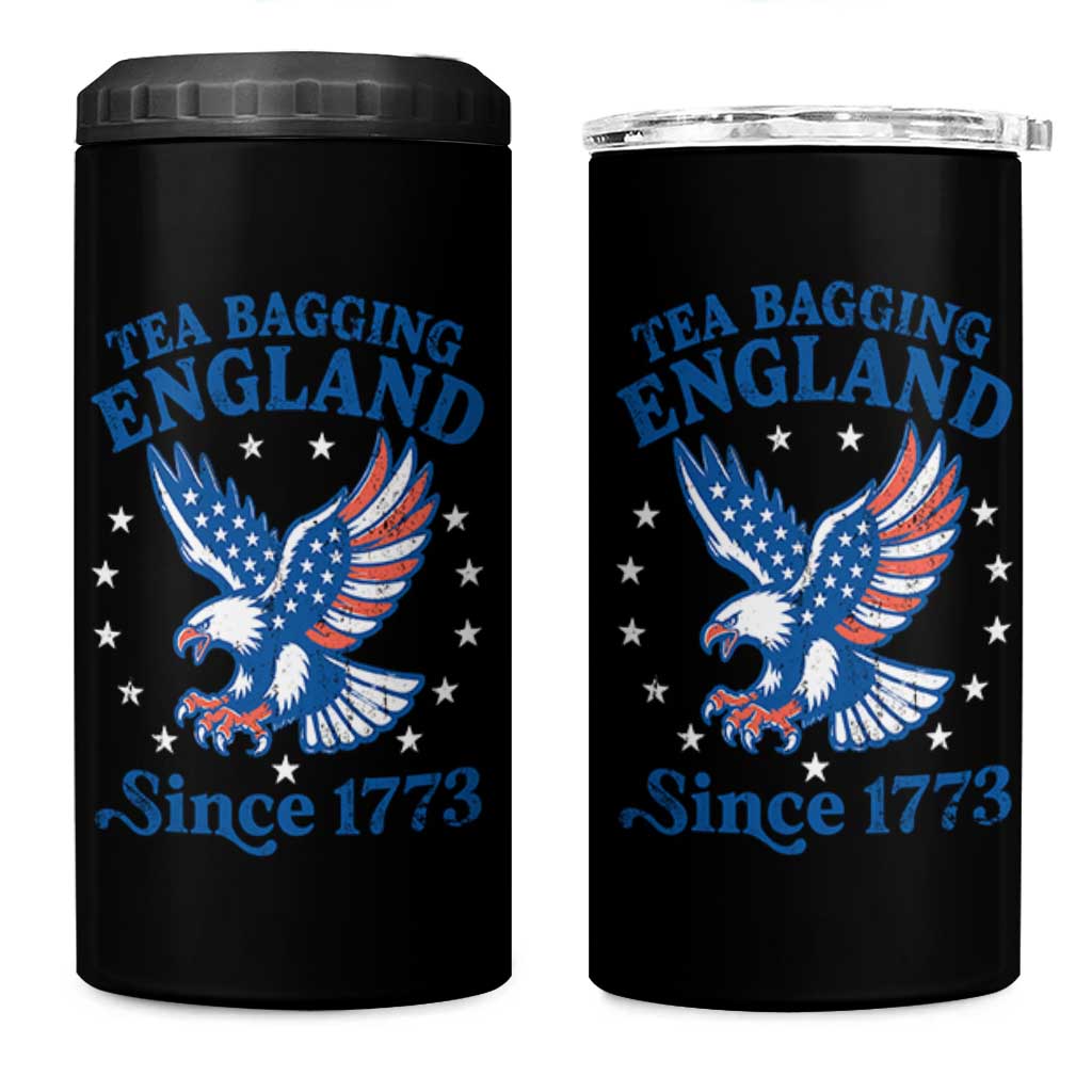 Tea Bagging England Since 1773 4 in 1 Can Cooler Tumbler Patriotic Eagle 4th of July