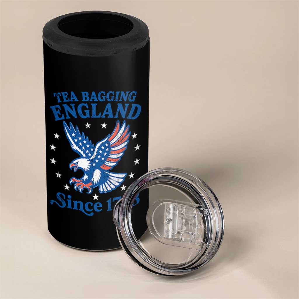 Tea Bagging England Since 1773 4 in 1 Can Cooler Tumbler Patriotic Eagle 4th of July