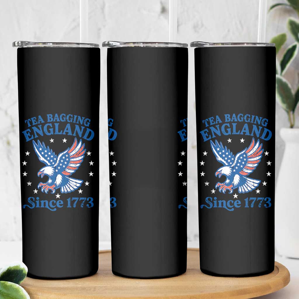 Tea Bagging England Since 1773 Skinny Tumbler Patriotic Eagle 4th of July