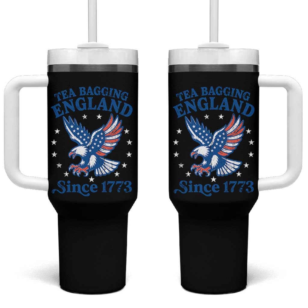Tea Bagging England Since 1773 Tumbler With Handle Patriotic Eagle 4th of July