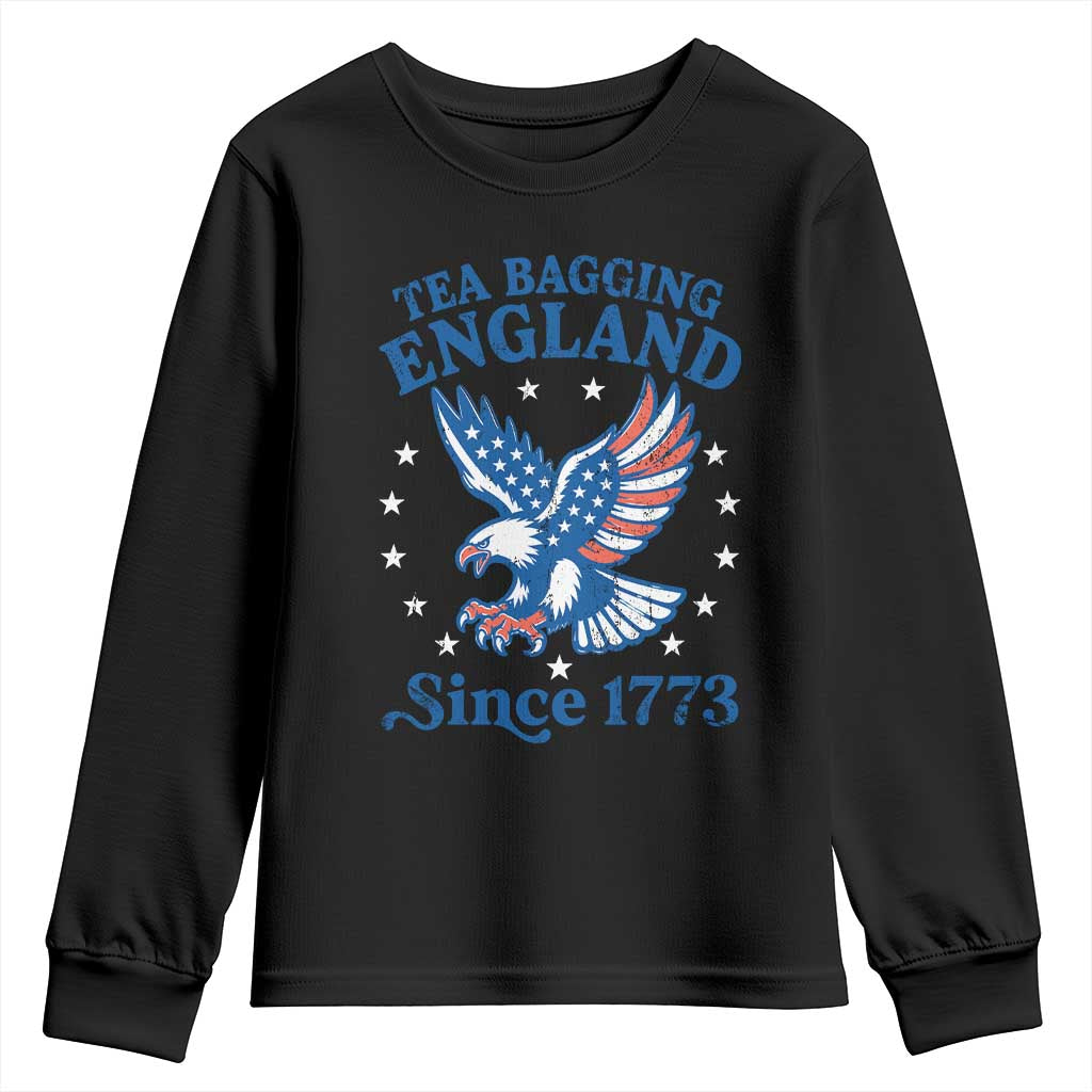 Tea Bagging England Since 1773 Youth Sweatshirt Patriotic Eagle 4th of July