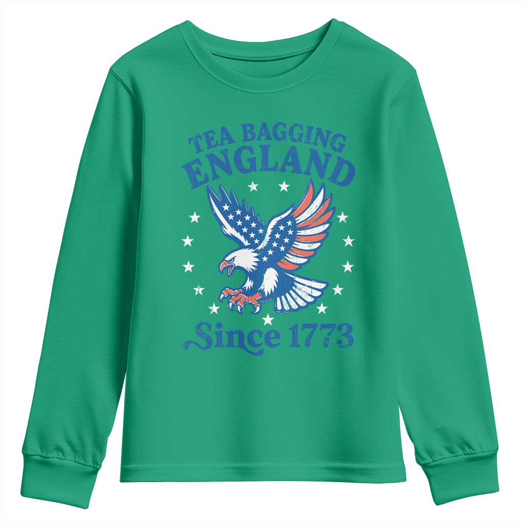 Tea Bagging England Since 1773 Youth Sweatshirt Patriotic Eagle 4th of July
