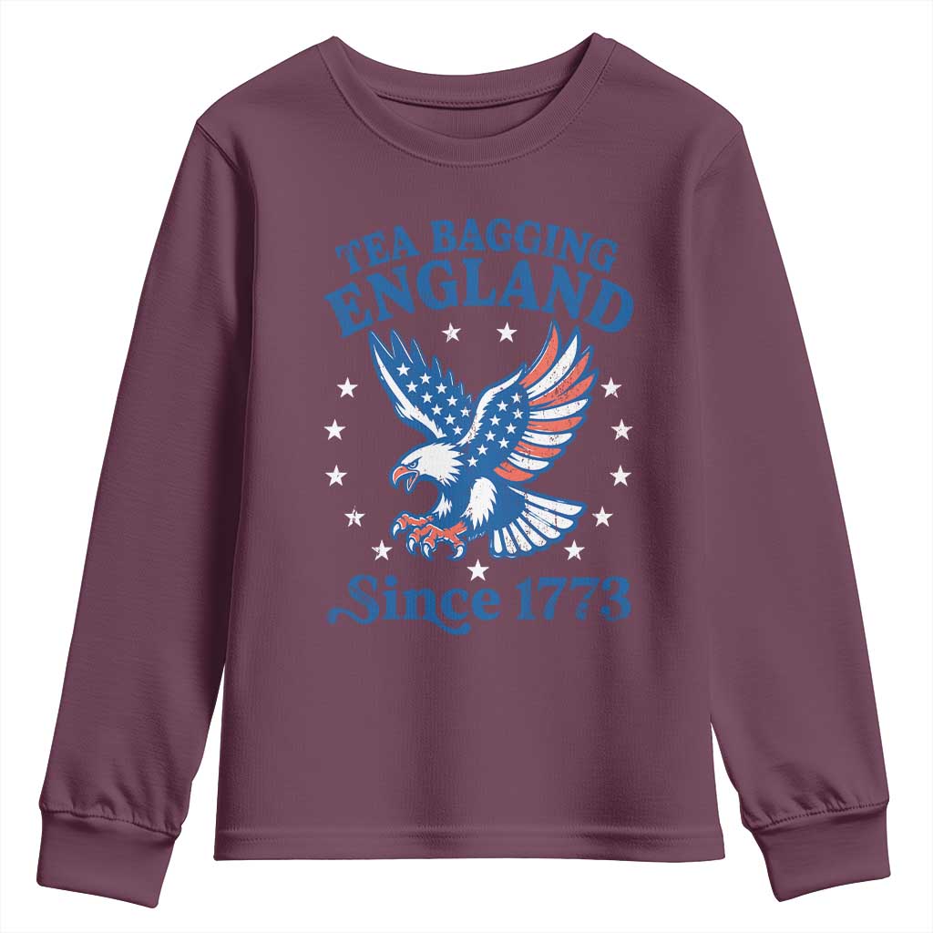 Tea Bagging England Since 1773 Youth Sweatshirt Patriotic Eagle 4th of July