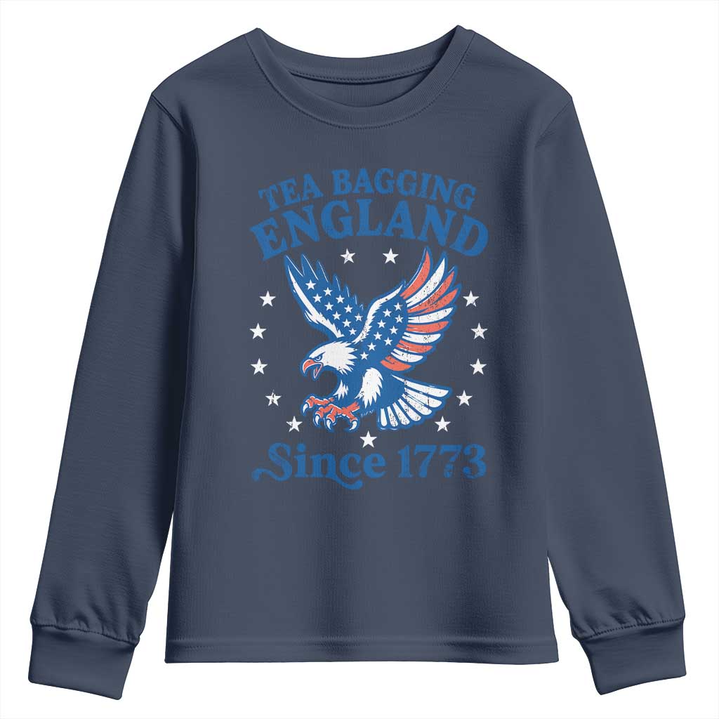 Tea Bagging England Since 1773 Youth Sweatshirt Patriotic Eagle 4th of July