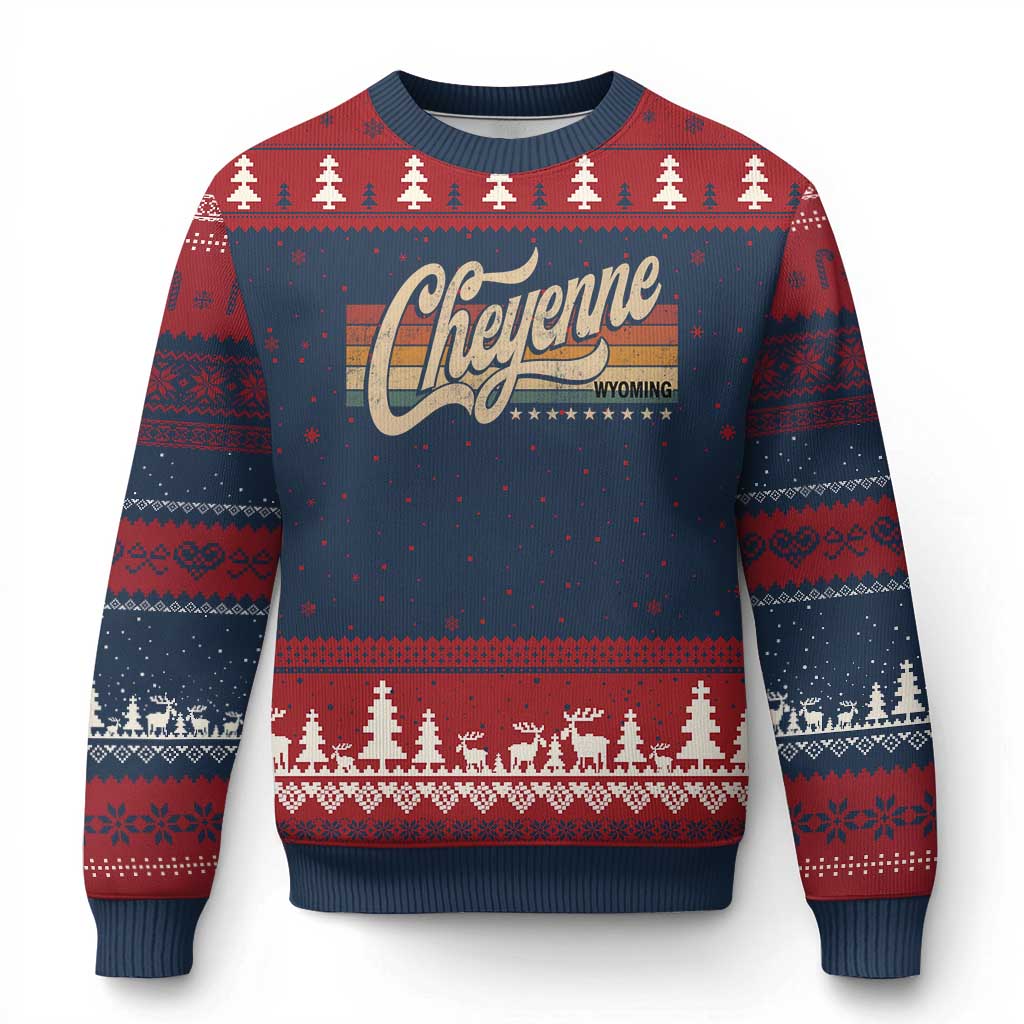 Cheyenne Wyoming Pride Retro Vintage WY State Ugly Christmas Sweater