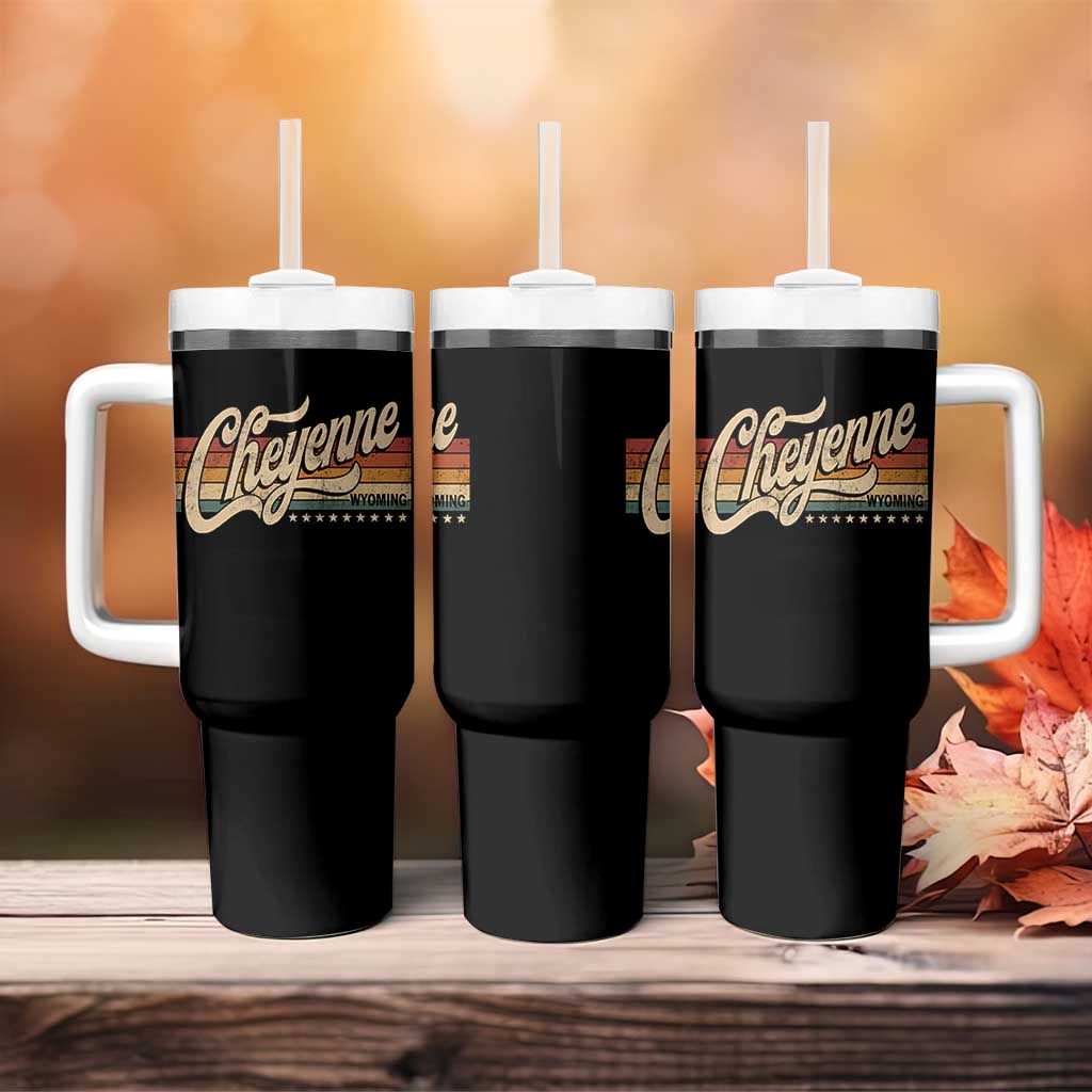 Cheyenne Wyoming Pride Retro Vintage WY State Tumbler With Handle