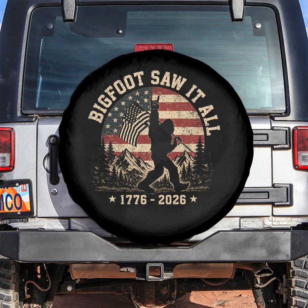 Bigfoot Saw It All 250 Years 1776 2026 4th of July Spare Tire Cover