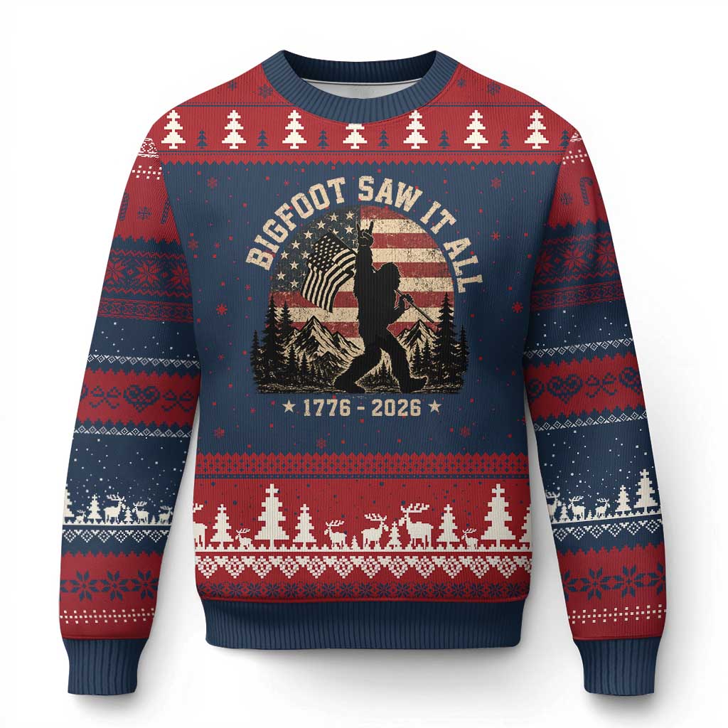 Bigfoot Saw It All 250 Years 1776 2026 4th of July Ugly Christmas Sweater