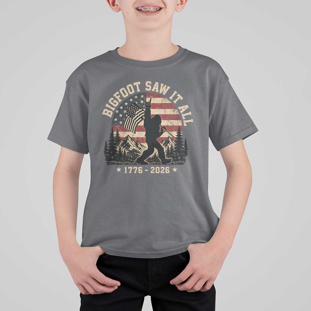 Bigfoot Saw It All 250 Years 1776 2026 4th of July T Shirt For Kid