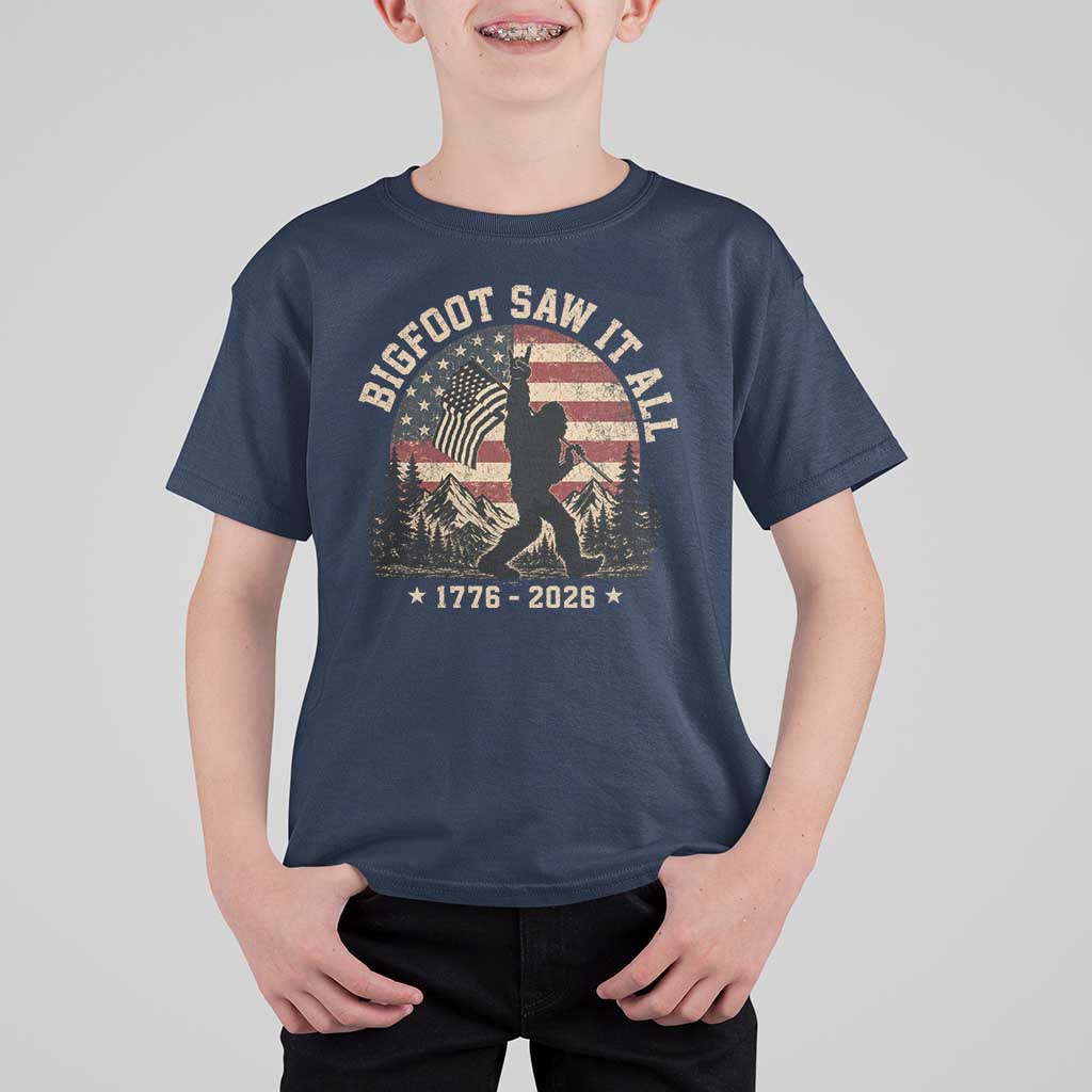 Bigfoot Saw It All 250 Years 1776 2026 4th of July T Shirt For Kid