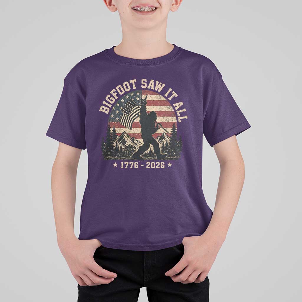 Bigfoot Saw It All 250 Years 1776 2026 4th of July T Shirt For Kid