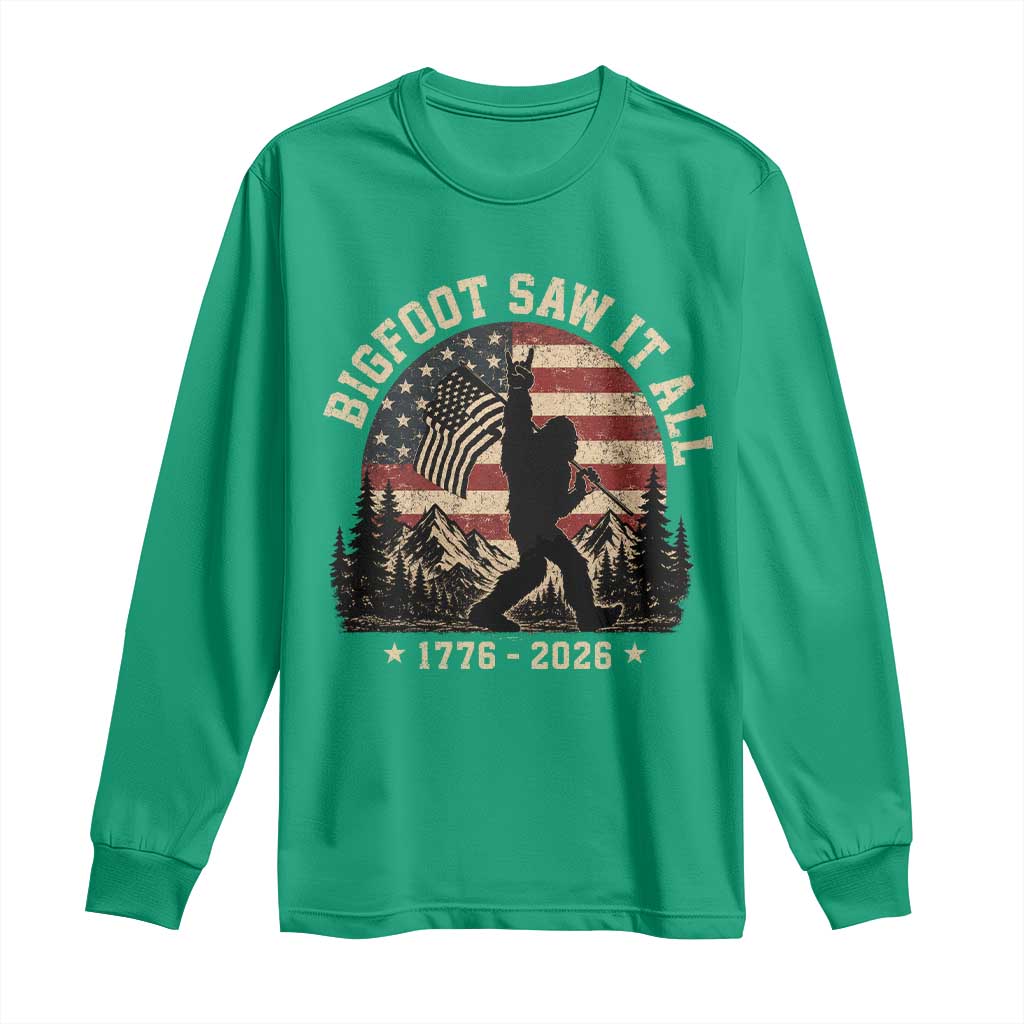 Bigfoot Saw It All 250 Years 1776 2026 4th of July Long Sleeve Shirt