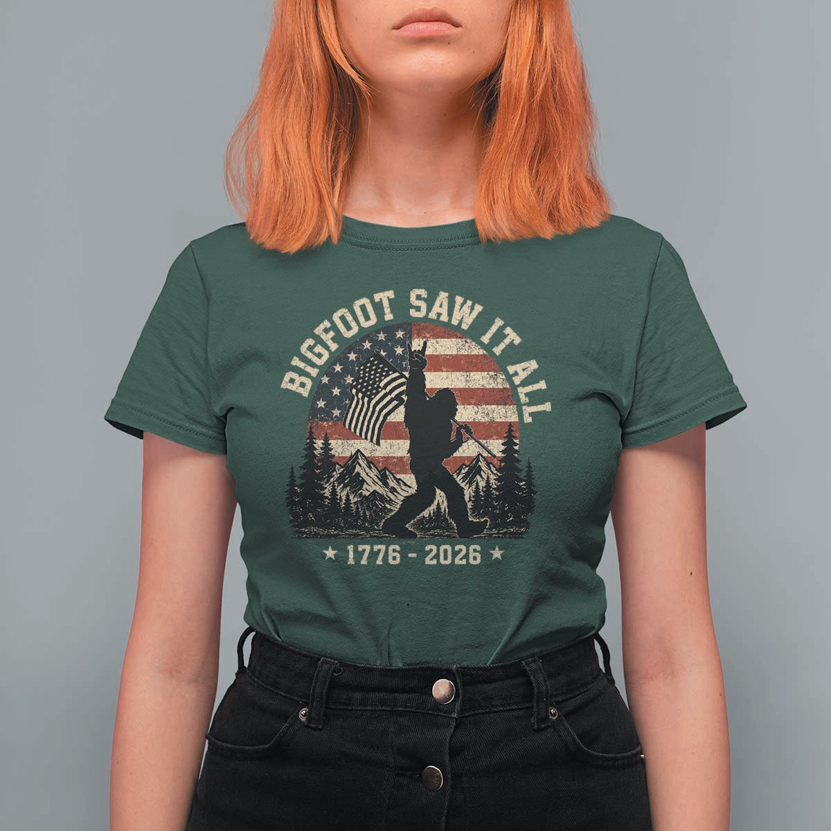 Bigfoot Saw It All 250 Years 1776 2026 4th of July T Shirt For Women
