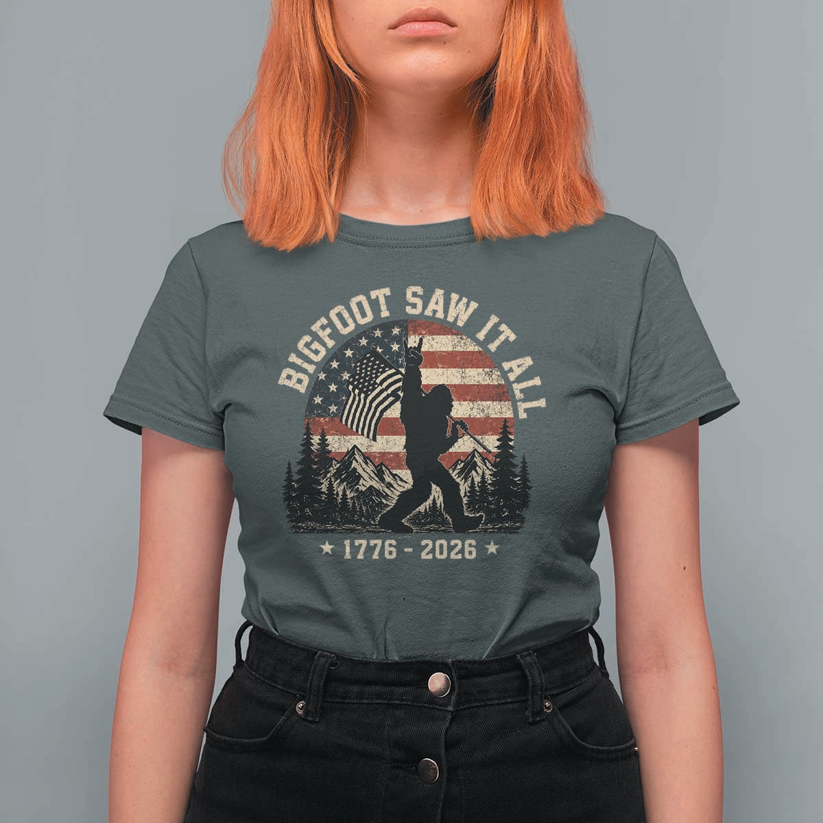 Bigfoot Saw It All 250 Years 1776 2026 4th of July T Shirt For Women