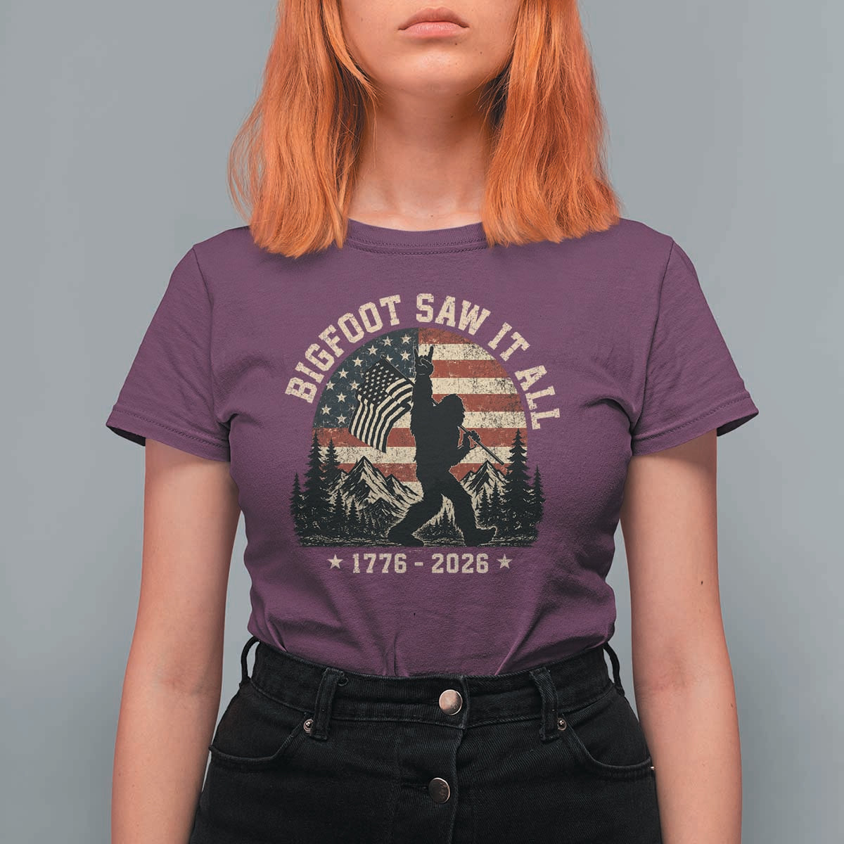 Bigfoot Saw It All 250 Years 1776 2026 4th of July T Shirt For Women