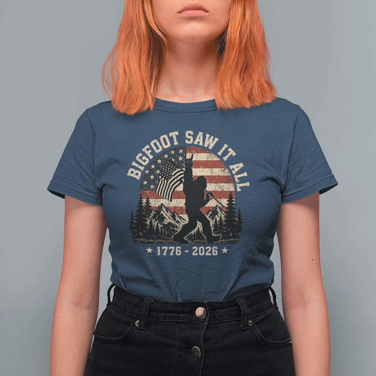 Bigfoot Saw It All 250 Years 1776 2026 4th of July T Shirt For Women