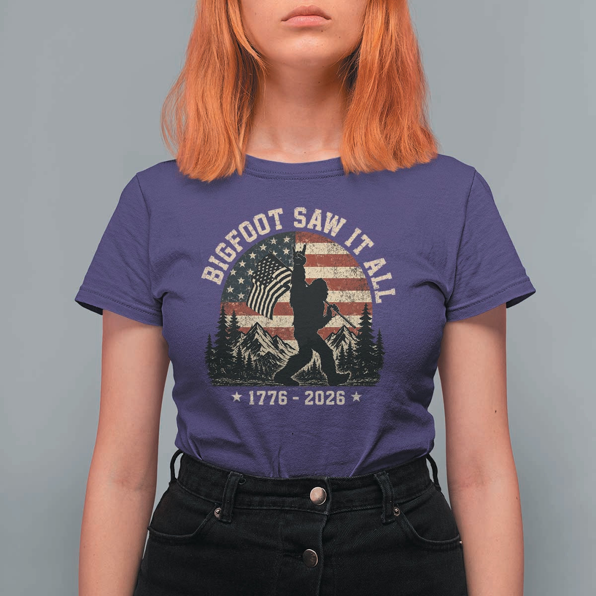 Bigfoot Saw It All 250 Years 1776 2026 4th of July T Shirt For Women